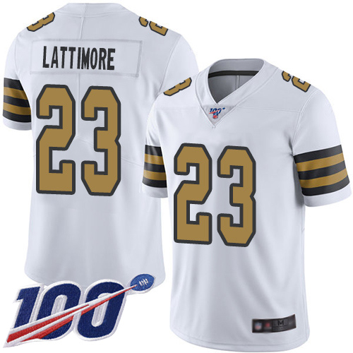 Men New Orleans Saints Limited White Marshon Lattimore Jersey NFL Football #23 100th Season Rush Vapor Untouchable Jersey